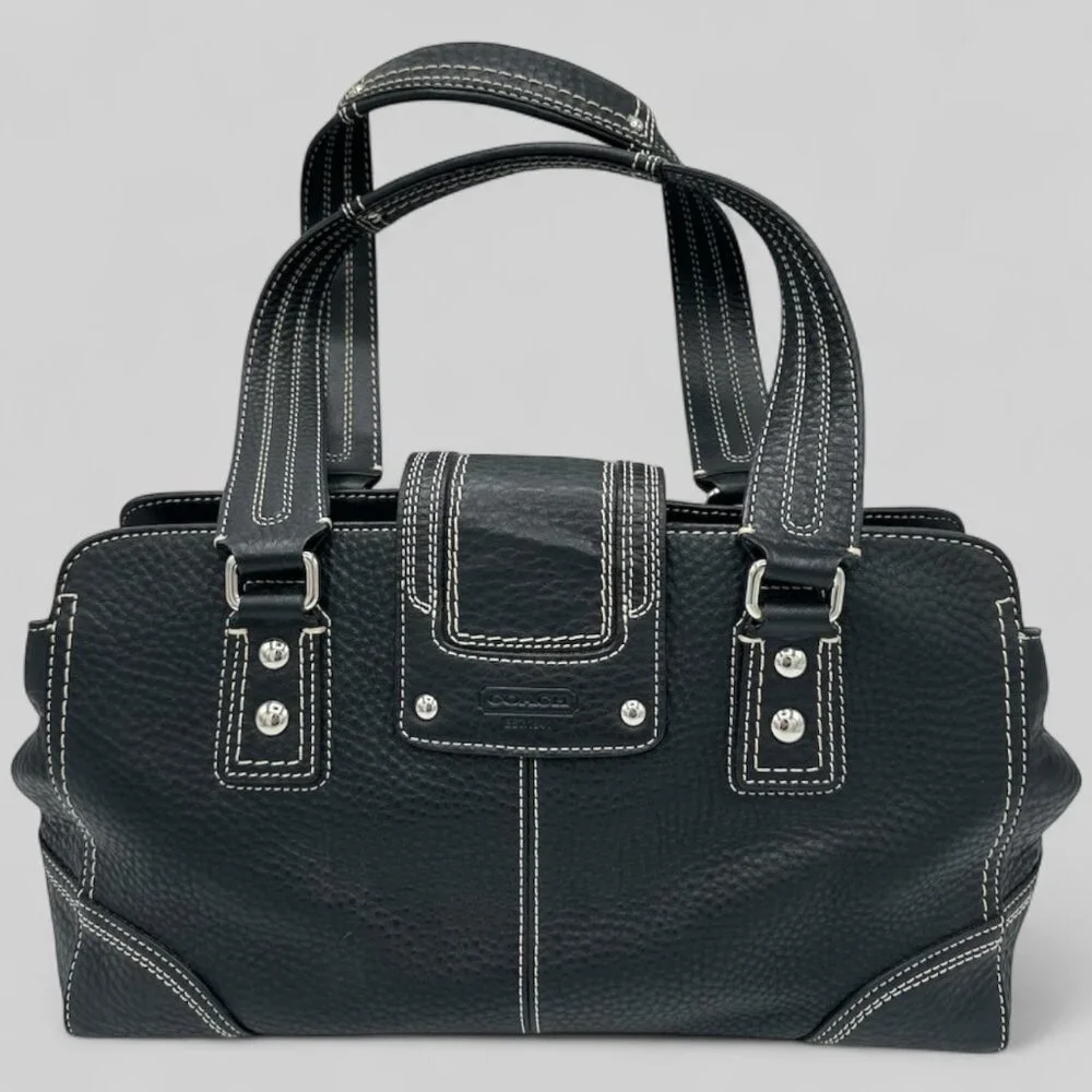 ⭐️SOLD⭐️ Vintage Coach Hampton Black Leather Satchel #F13961 - Picture 3 of 13